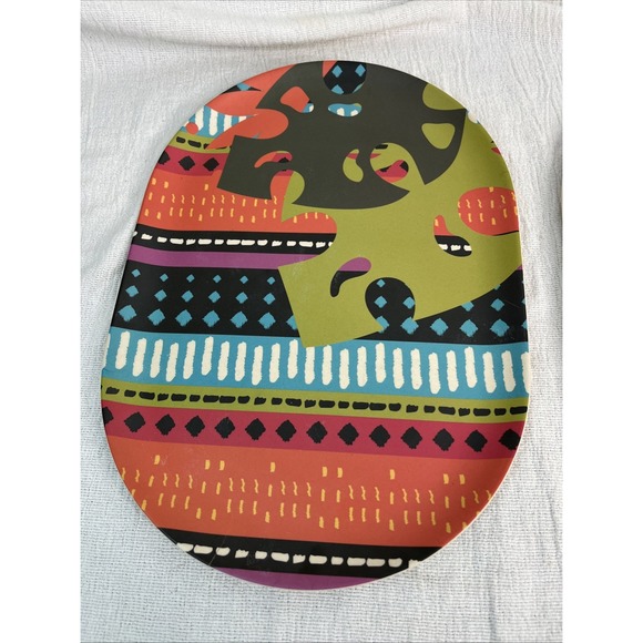 2- African‎ Ethnic Matte Melamine Oval Serving Platters Tribal 15x10.5" Picnic - Picture 3 of 13